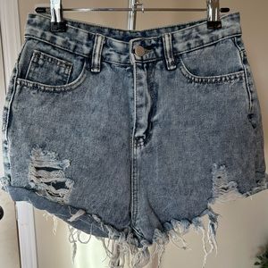 High-Rise Ripped Denim Shorts